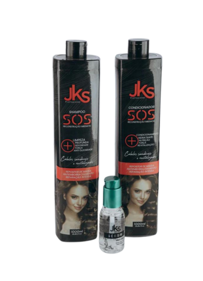 Shampoo e condicionador sos + serum antifrizz.